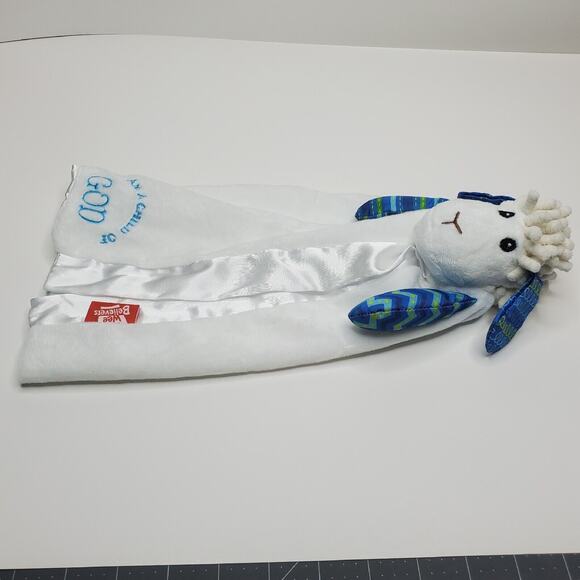 Wee Believers Child of God Lamb Sheep Lovey White Blue Security Blanket - Picture 9 of 13